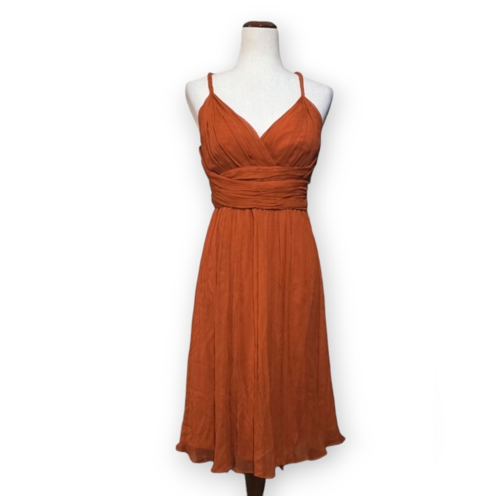 Donna Ricco Burnt Sienna Orange Goddess High Empire Waist Party Halter Dress,sz6